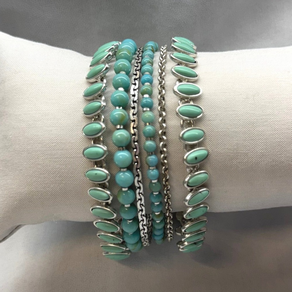 Lucky Brand Multi Strand Bracelet Womens OS Turquoise Silver Boho Beaded